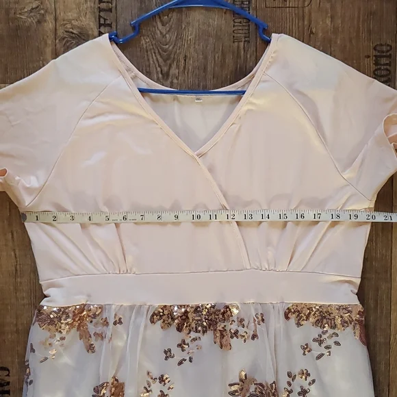 Cream & rose gold sequined, full length dress, size 2X, Shein - Picture 7 of 11